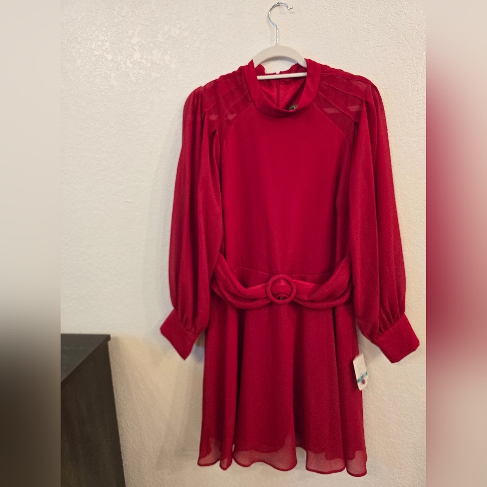 Elegant Red Long-Sleeve Dress